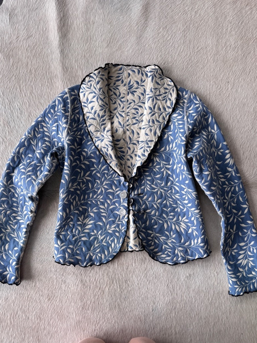 Beluva Reversible Quilted Jacket Blue & Cream Floral Made in USA Cottage Core